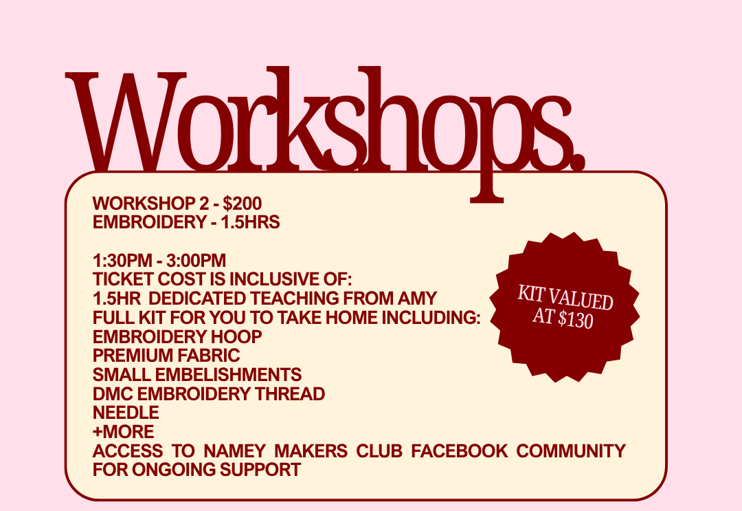 EMBROIDERY WORKSHOP BRISBANE 22.8.26